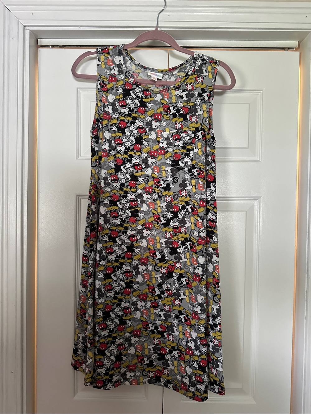 Mickey Mouse Print Sleeveless Shift Dress - Black, Red, Yellow